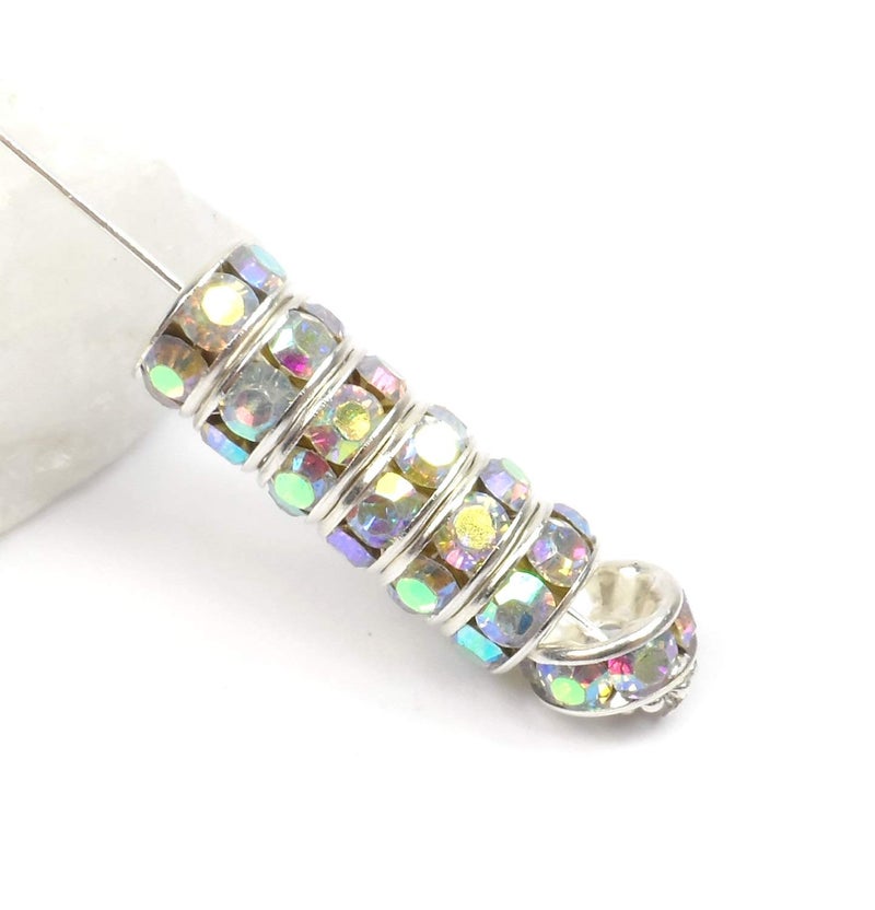 Allb 100Pcs Rondelle Spacer Beads 10mm Silver Plated Czech Crystal Rhinestone for Jewelry Making Loose Beads for Bracelets - Image 3